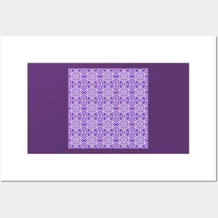 Vintage Look Purple and Cream Geometric Stars and Squiggles Pattern Posters and Art